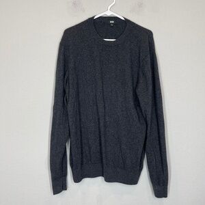 Uniqlo Cashmere Sweater Men's L Gray Crew Neck Knit Long Sleeve Soft